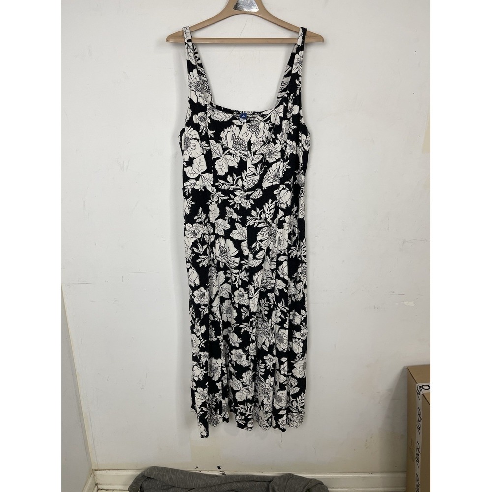 Old Navy Womens XL Tall Linen Blend Floral Midi Dressโ Black White 863524-05